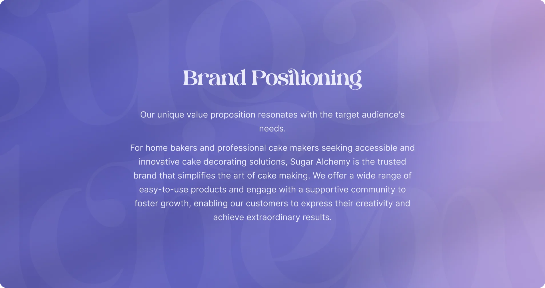 Sugar Alchemy Positioing